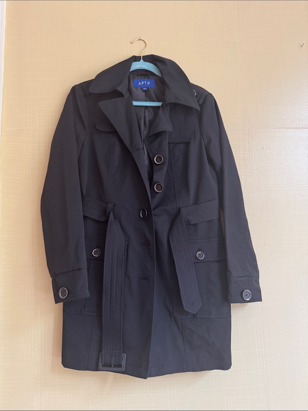 Apt. 9 Black Trench Coat with Waist Belt